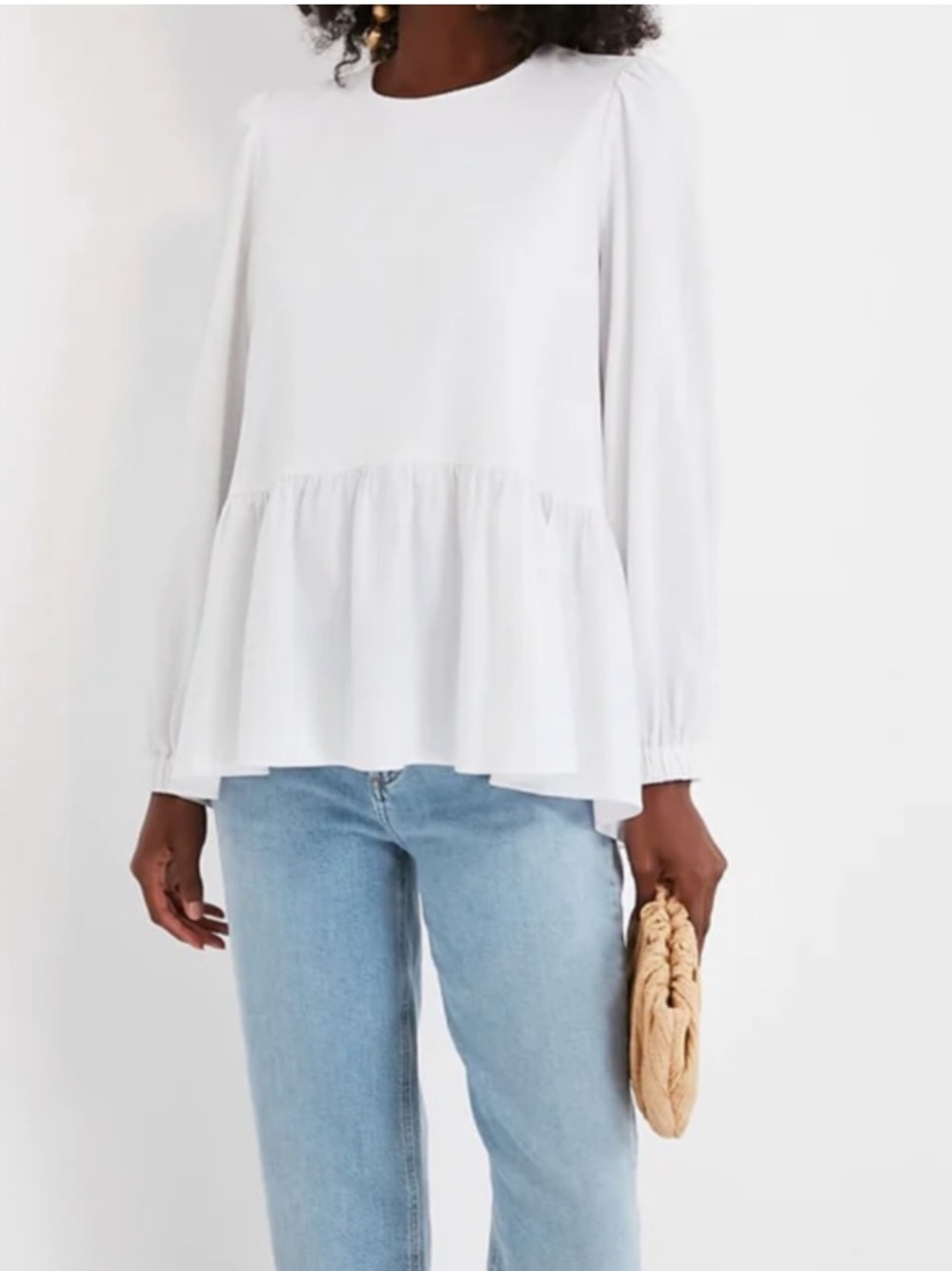 Tuckernuck White Long-Sleeve Peplum Blouse